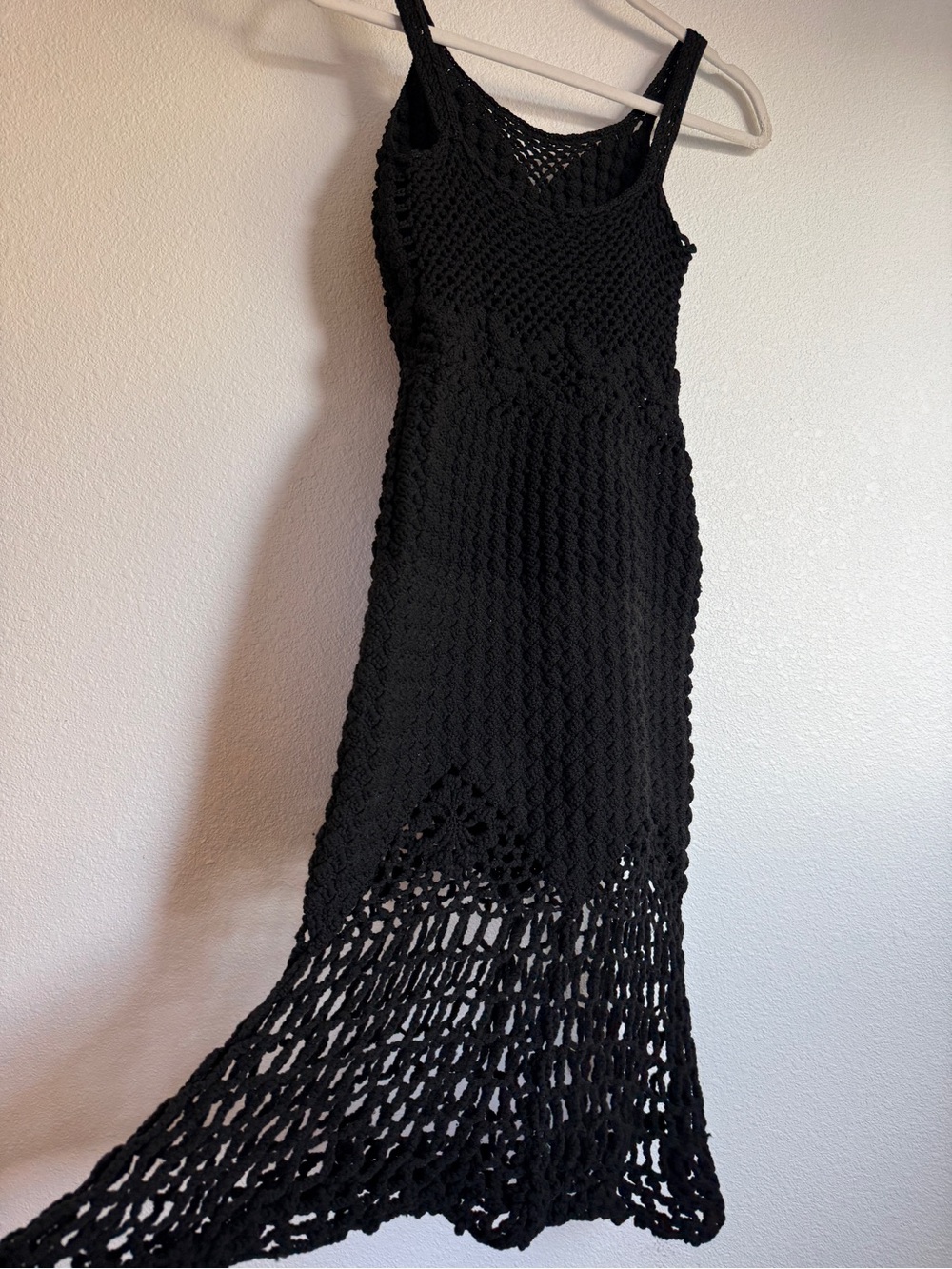 Handmade Black Crochet Fringe Dress Boho Beach Cover Up OS